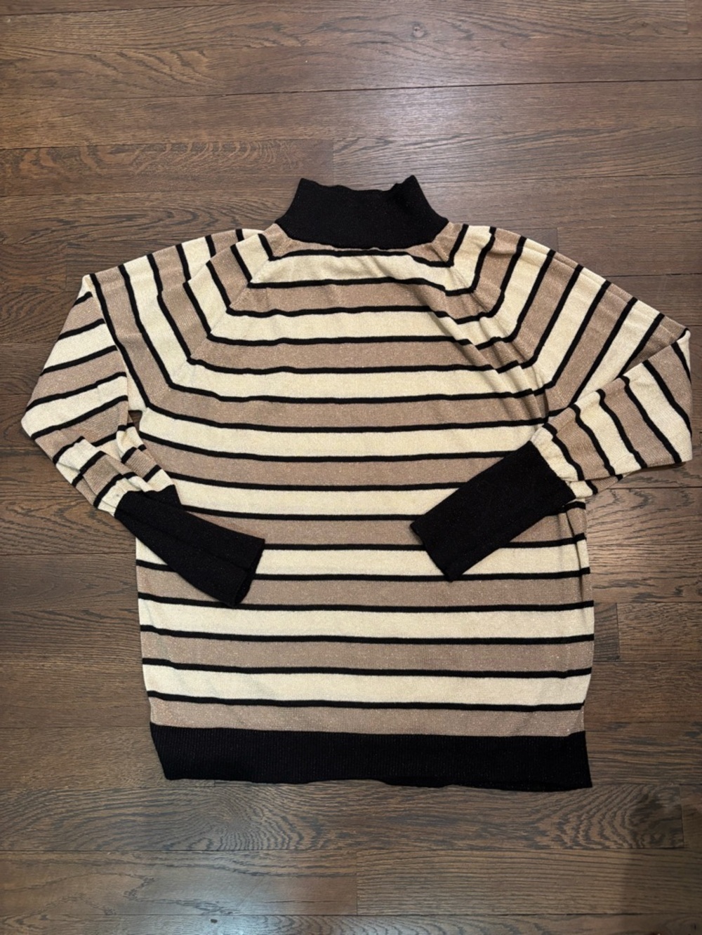 Chaser Black, Beige & Cream Striped Turtleneck Sweater